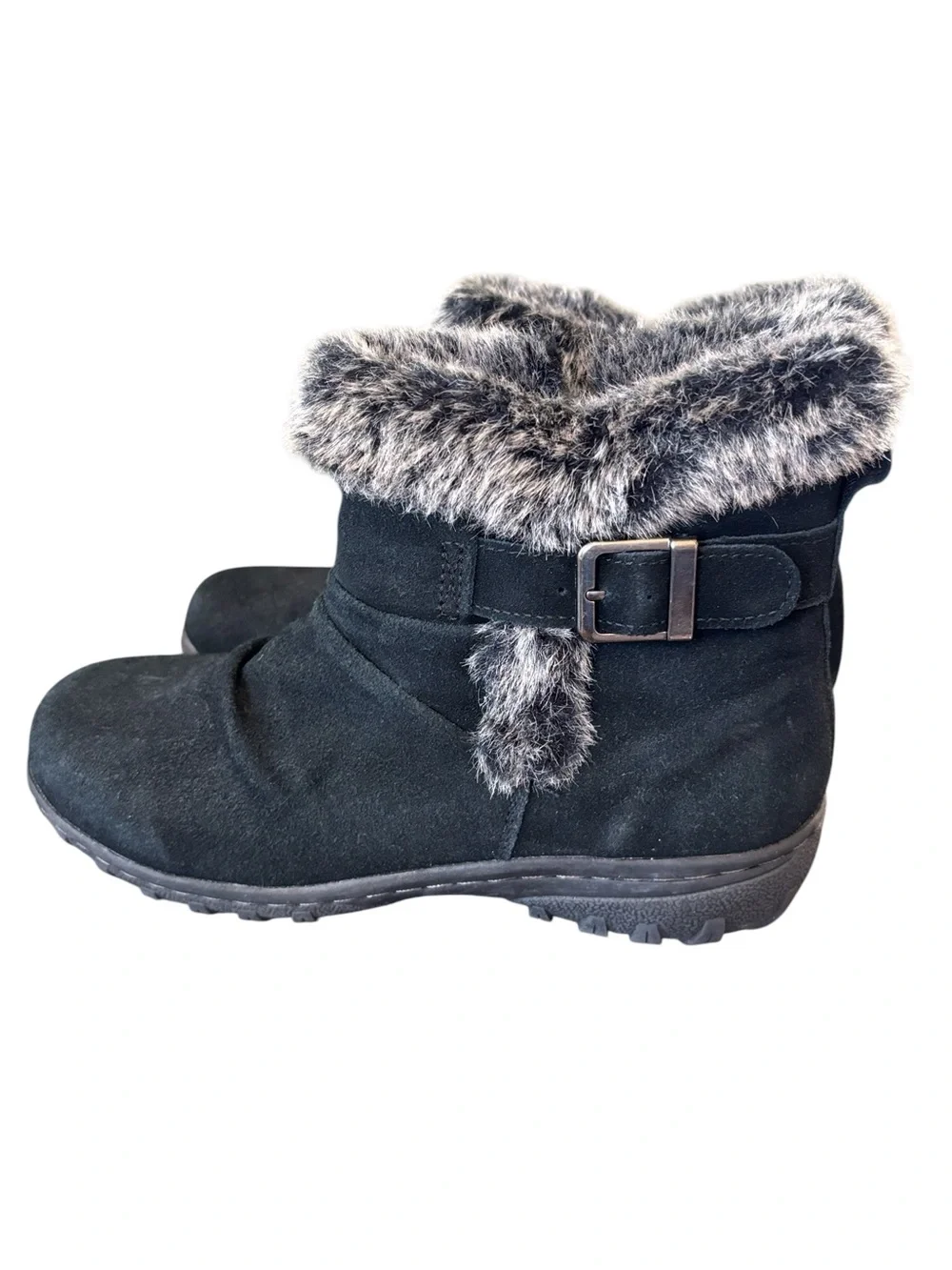 Khombu Lindsey Black Suede Rubber Sole Winter Faux Fur Boots Size 7